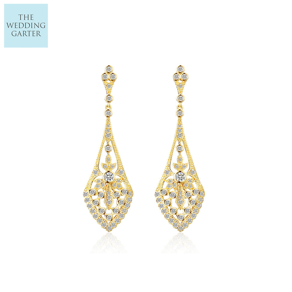 Rose Gold Vintage Style CZ Pave Drop Earrings