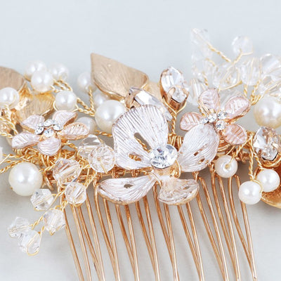 Pretty Gold Floral Crystal Wedding Hair Accessories