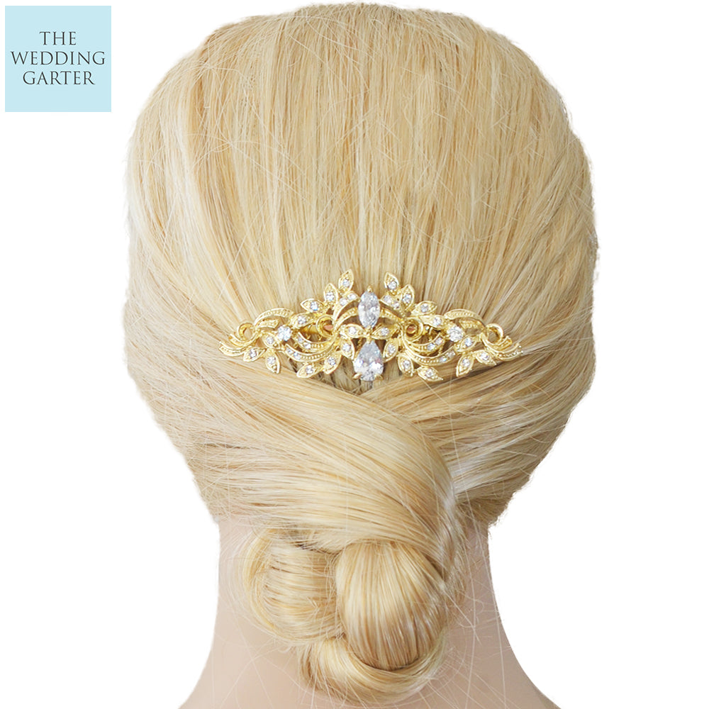 Crystal & Gold Vintage Bridal Headpiece Comb