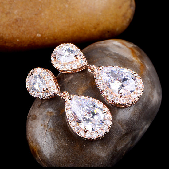 Classic Rose Gold Dropper Earrings For Bridesmaids