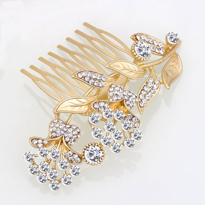 Brushed Gold Floral Crystal Bridal Headpiece Comb