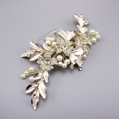 Floral Bridal Headpiece Comb With Pearls & Crystals