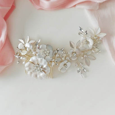 Crystal & Gold Handpainted Floral Wedding Headpiece