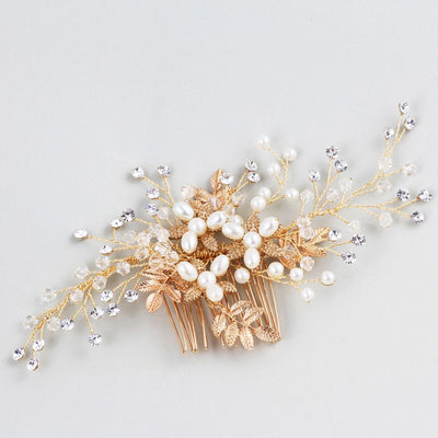 Pearl & Crystal Gold Bridal Hair Accessories Comb