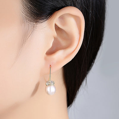 Romantic Gold & Pale Peach Natural Pearl Drop Earrings