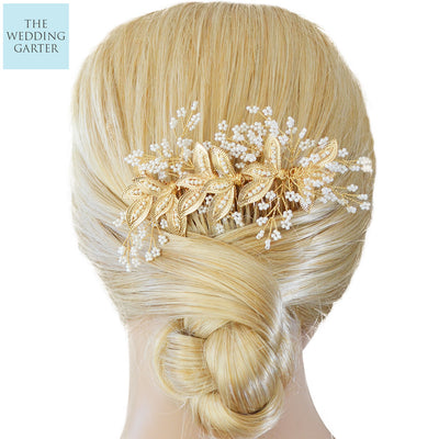 gold pearl wedding hair accessories