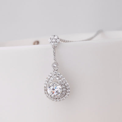 Delicate Pendant Drop Women's CZ Diamond Wedding Necklace