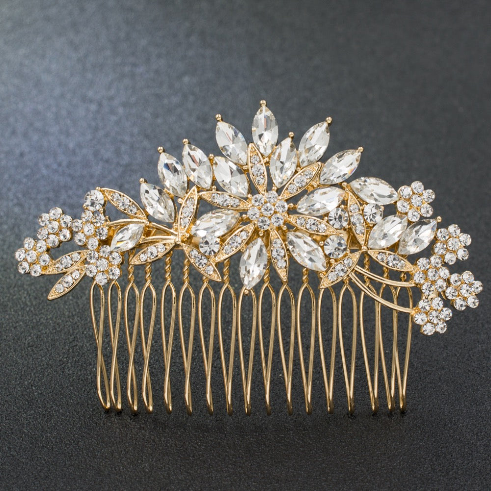 Romantic Silver Crystal Flowers Wedding Headpiece
