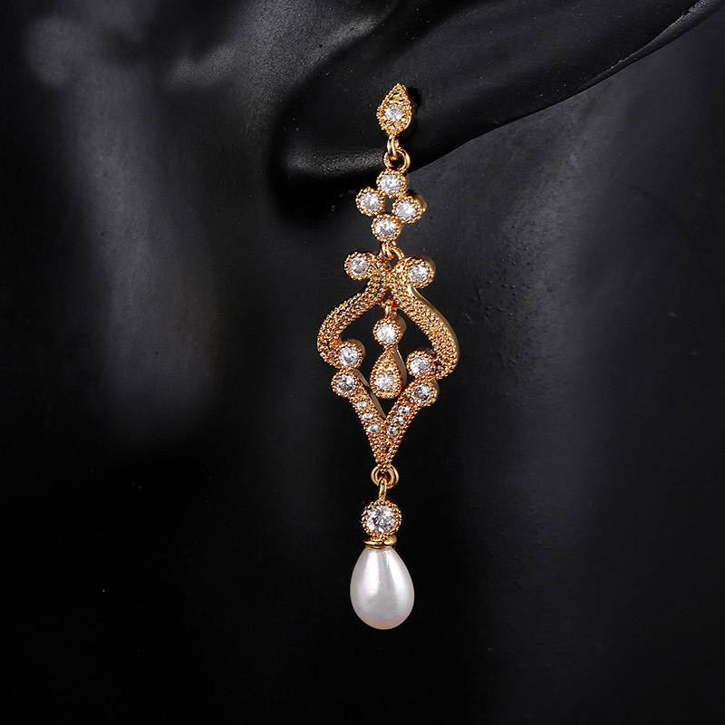 gold pearl bridal earrings