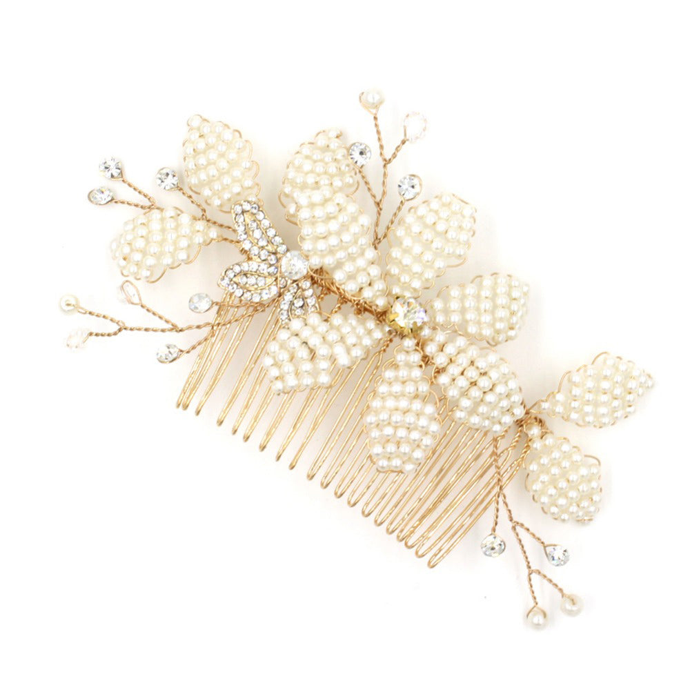 Handmade Golden Pearl Bridal Side Comb For Exquisite Brides Online