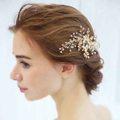 Pearl & Crystal Gold Bridal Hair Accessories Comb