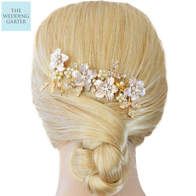 Exquisite Gold Rhinestone & Pearl Luxury Wedding Hair Comb
