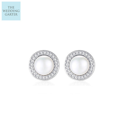 Classic Style Pearl & CZ Gold Stud Earrings
