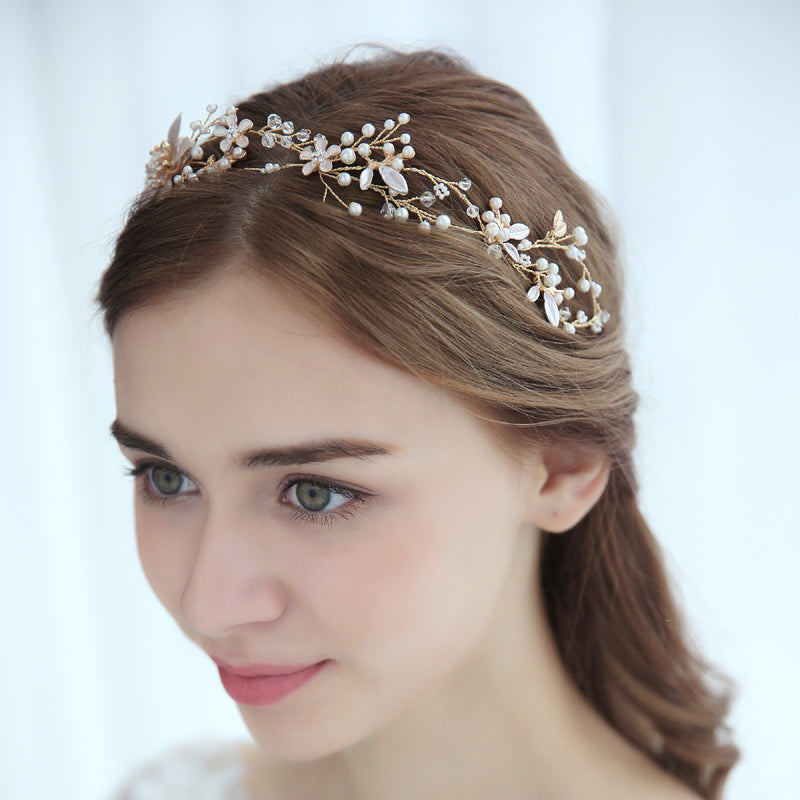 Delicate Hand Painted Gold Blush Pink Headband