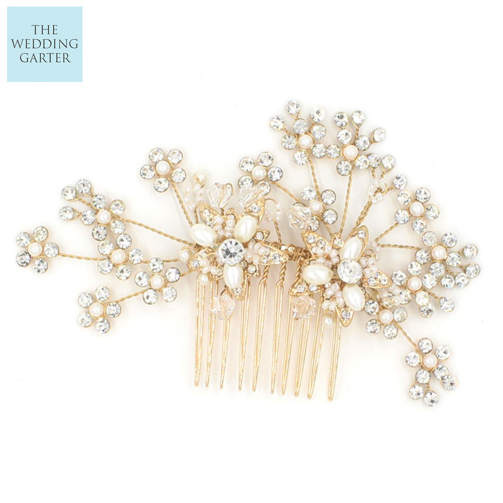 floral gold hair comb online