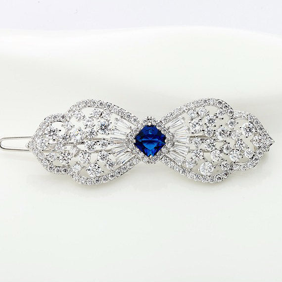 CZ Diamond Blue Bridal Hair Clip Hair Accessories