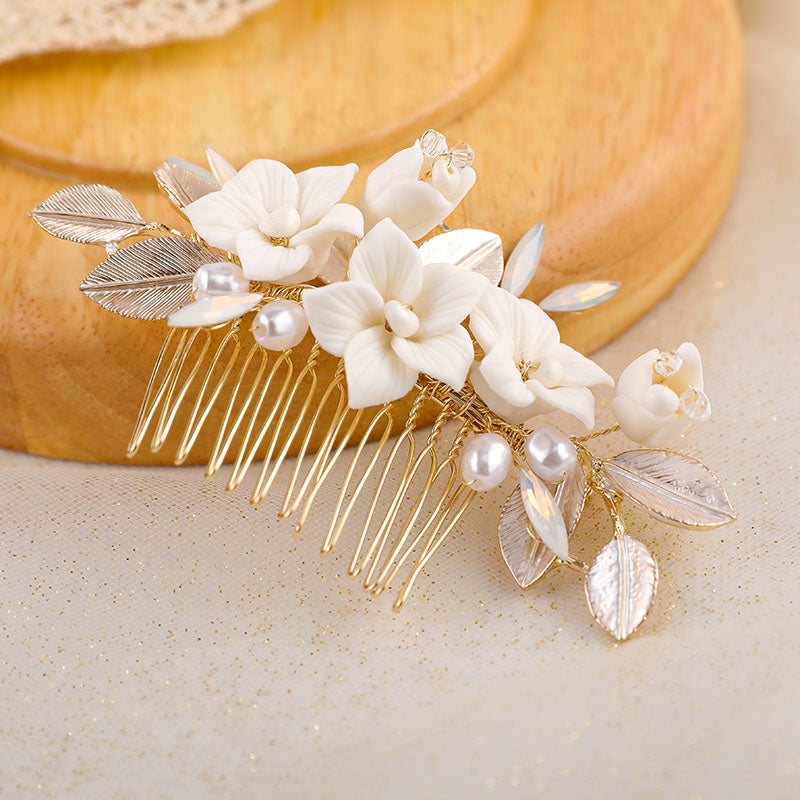 ceramic flower bridal hair comb