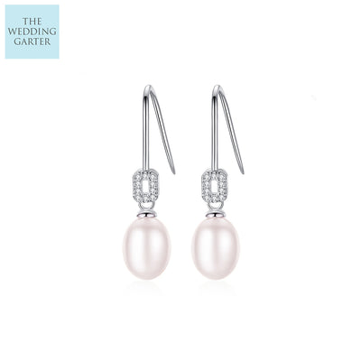Pale Pink Freshwater Pearl & CZ Diamond Sterling Silver Earrings