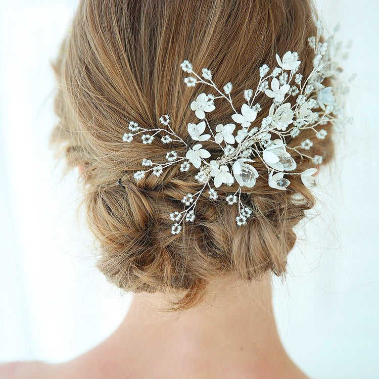 Beautiful Crystal & Pearl Floral Bridal Headpiece Vine