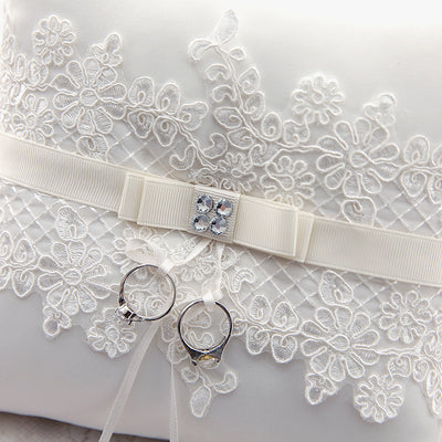 Caroline Vintage Ivory Satin Lace Ring Pillow For Wedding Ring Bearer
