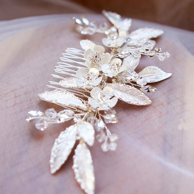 Ivory & Silver Floral Crystal Wedding Hair Comb
