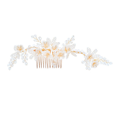 Ivory Floral Headpiece With Crystals In Gold