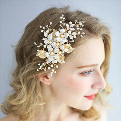 Champagne Gold Flowers Bridal Hair Clip