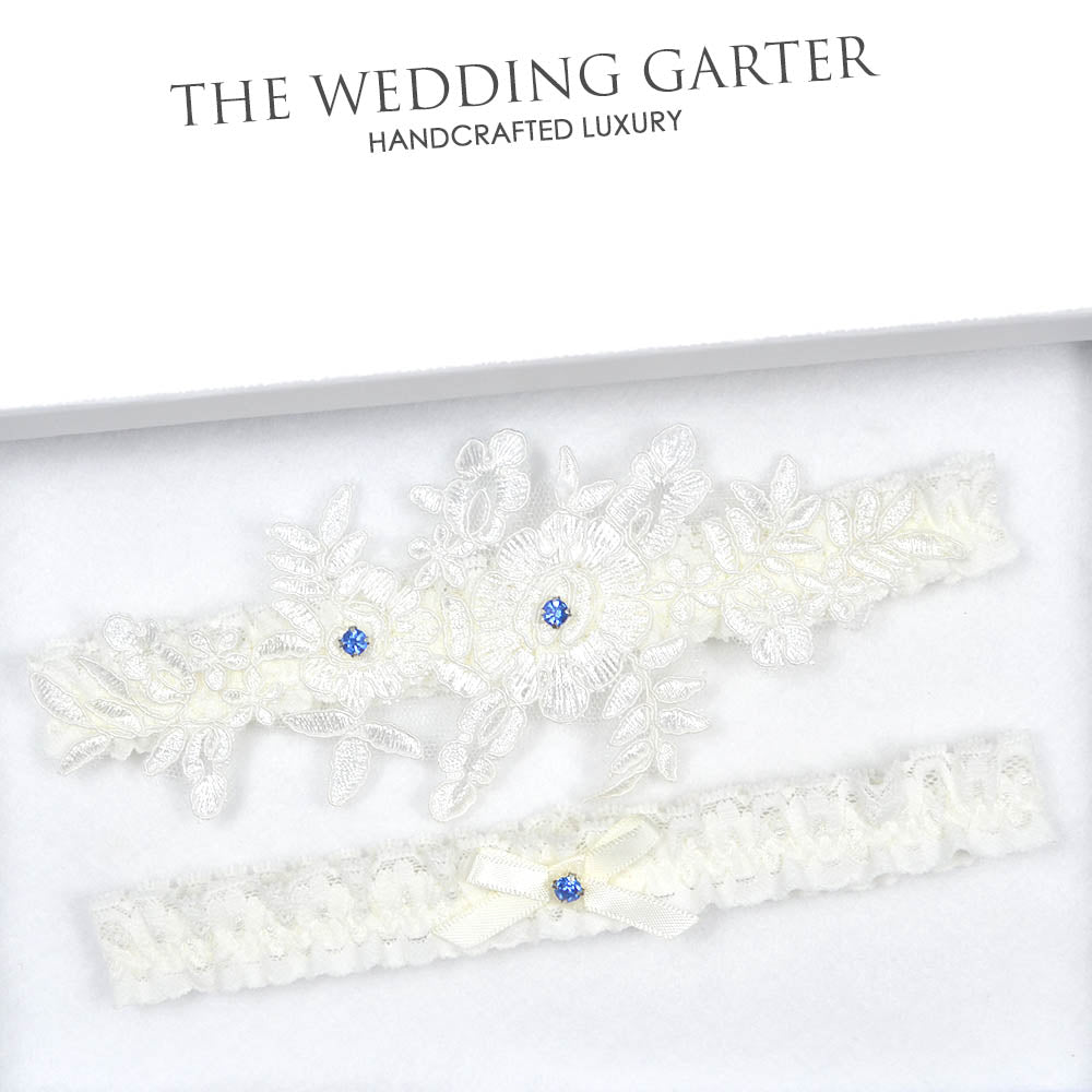 Ivory Floral Lace Applique Bridal Garter Set