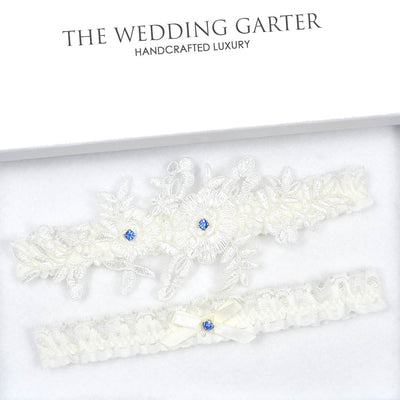 Ivory Floral Lace Applique Bridal Garter Set