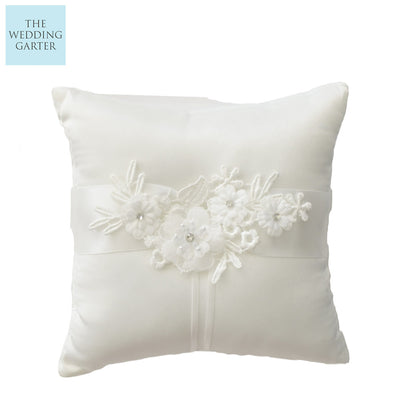 Floral Ivory Lace Applique & Satin Ring Bearer Pillow