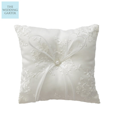 Delicate Ivory Lace & Satin Ring Bearer Pillow