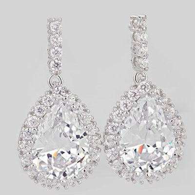 Tear Drop Blue Sapphire CZ Bridesmaid Earrings
