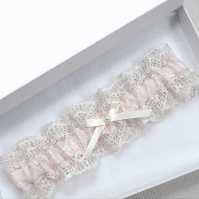 Dela Pink & Nude Lace Wedding Garter Vintage Style