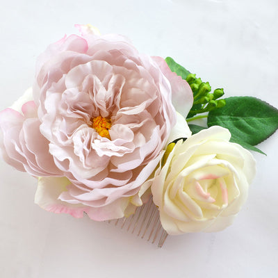Stunning Lilac Peony & Ivory Rose Hair Flowers Wedding Comb