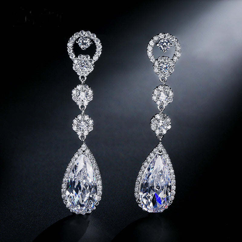 Long Dropper Bridal Earrings With CZ Diamonds