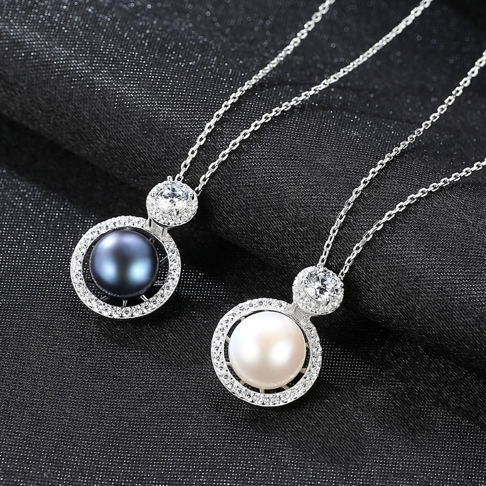 Luxury Black Pearl & CZ Pendant Necklace For Brides