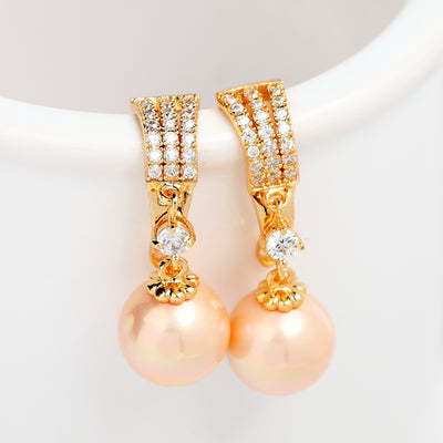 Pretty Cubic Ziconia & Pearl Gold Wedding Earrings