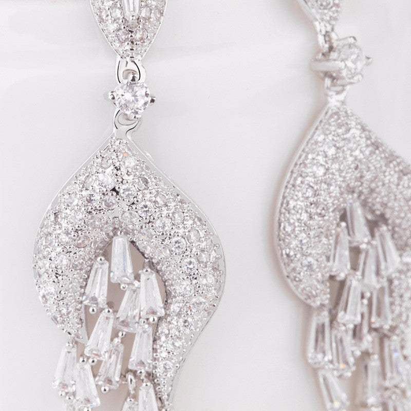 Stunning CZ Diamond Long Dangle Bridal Earrings