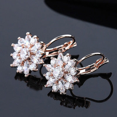 Rose Gold Plated Cubic Zirconia Flower Bridesmaid Earrings