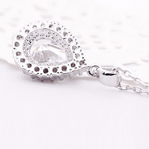 Stunning Cubic Zirconia Tear Drop Wedding Necklace