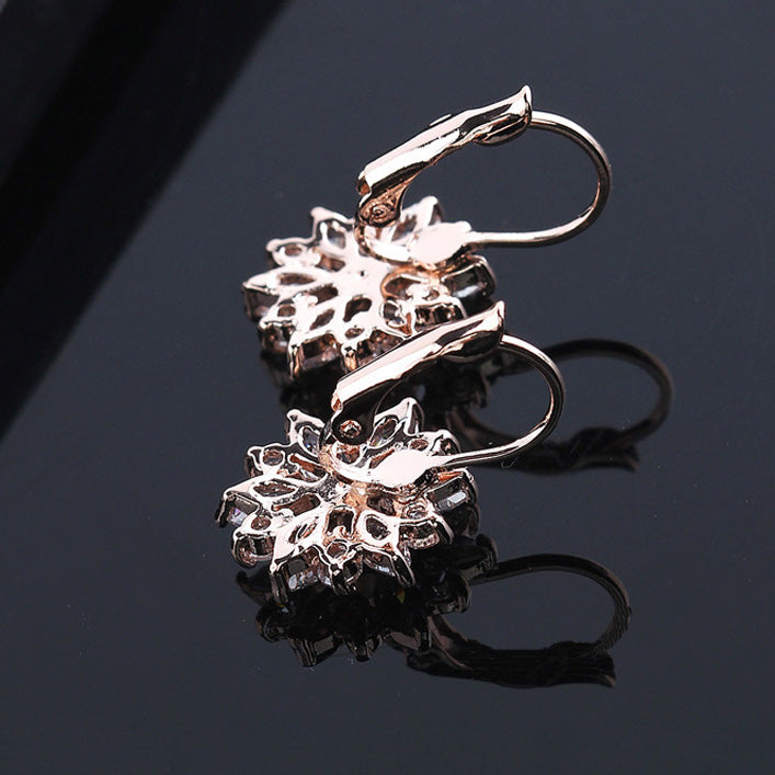 Rose Gold Plated Cubic Zirconia Flower Bridesmaid Earrings