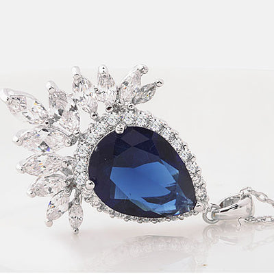 Sapphire Blue Cubic Zirconia Vintage Wedding Necklace