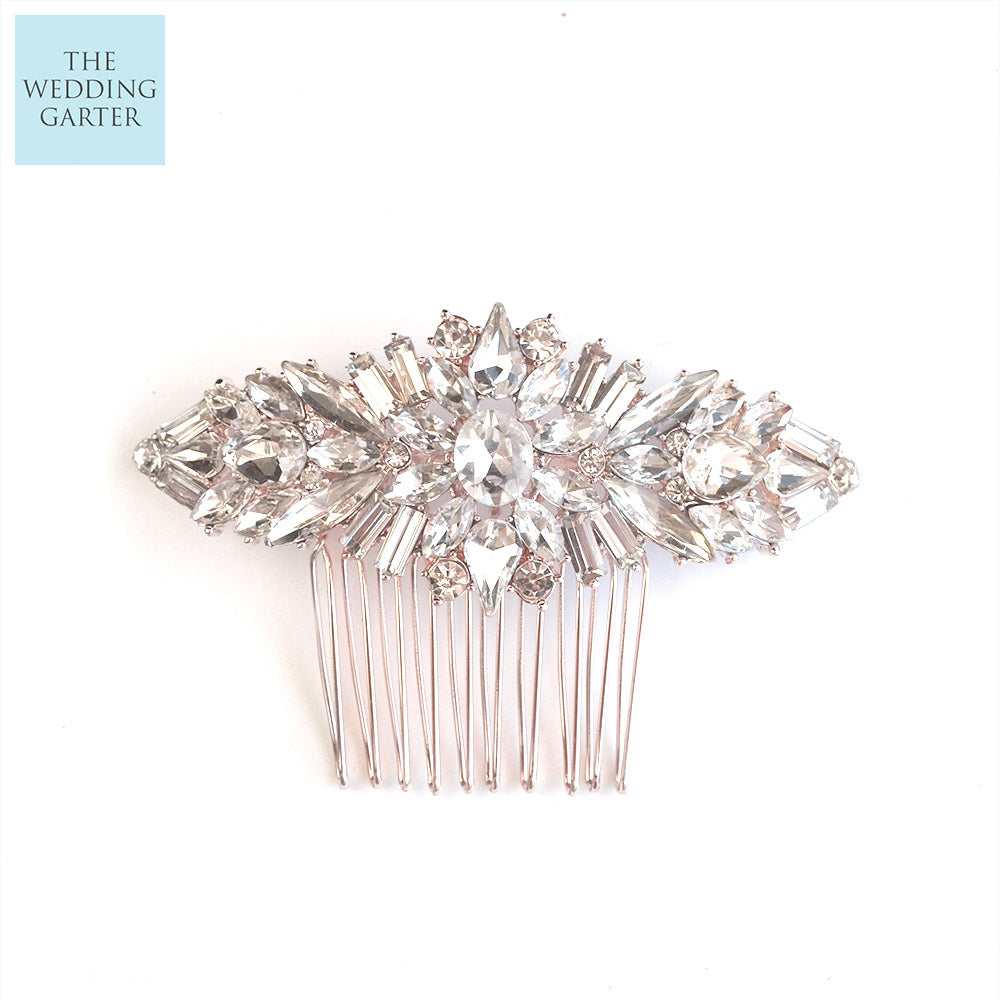 Luxury Handcrafted Rose gold Bridal Hair Comb For Wedding
