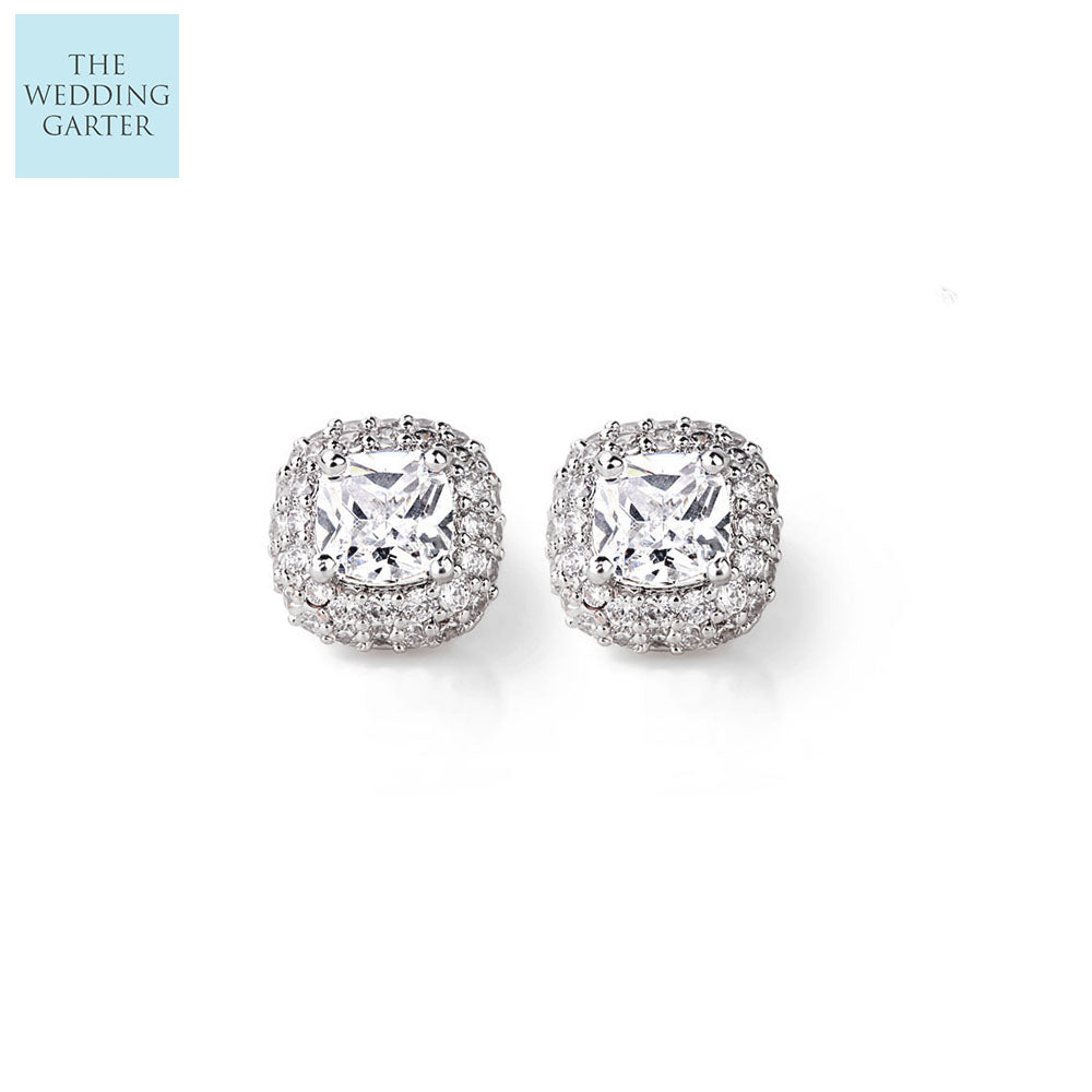 pave square cubic zirconia earrings