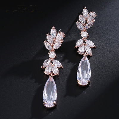 Exquisite Marquise Flower Silver Floral Water Drop Bridesmaid Earrings