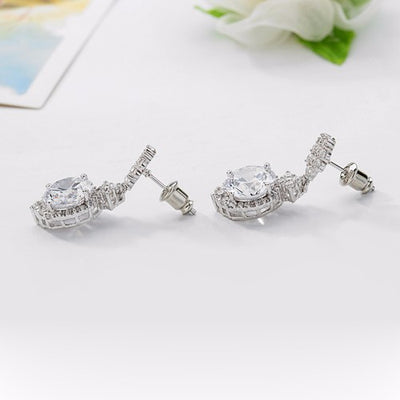 Vintage Style CZ Large Diamond Drop Luxury Wedding Earrings