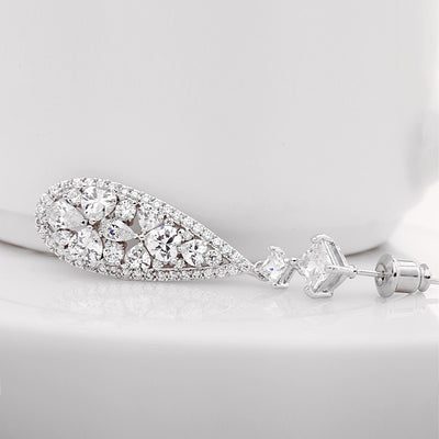 Geometric Long Drop CZ Diamond Bridal Earrings