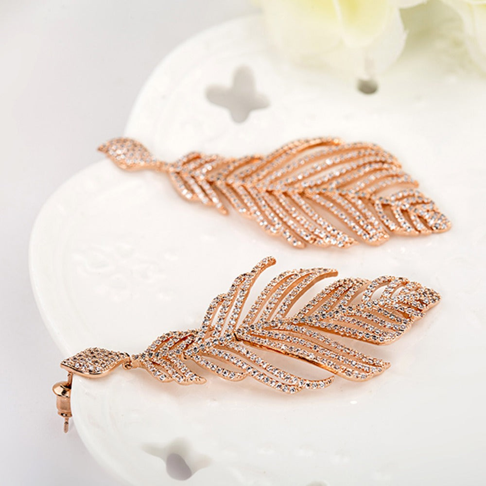 Long Dangle Feather Statement Earrings for Wedding (2 Colours)