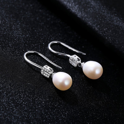 Pale Pink Freshwater Pearl & CZ Diamond Sterling Silver Earrings