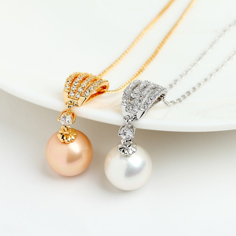 Champagne Gold Pearl & CZ Women's Wedding Necklace
